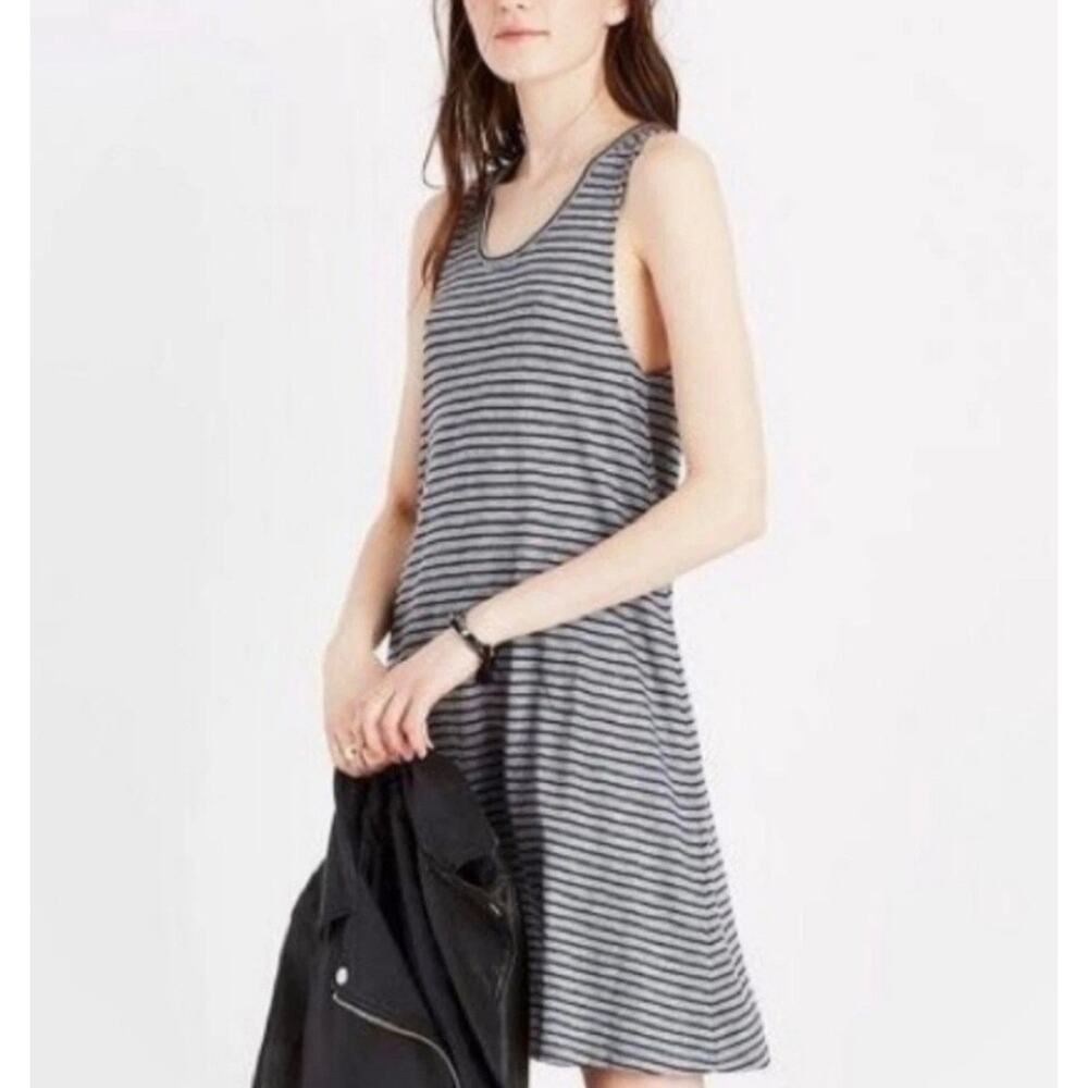 Madewell Gray Black Striped Tank Dress Sleeveless Knit Midi Casual Sz M